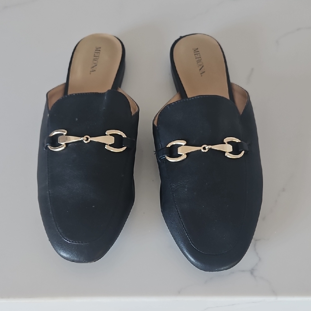 Black Mules with Gold Accent
